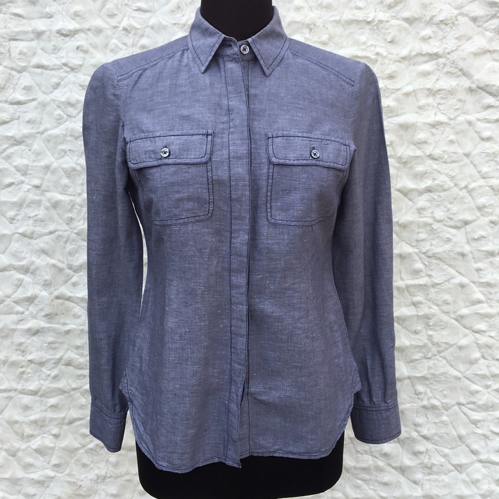 Ann Taylor  Blue Linen/Cotton button down